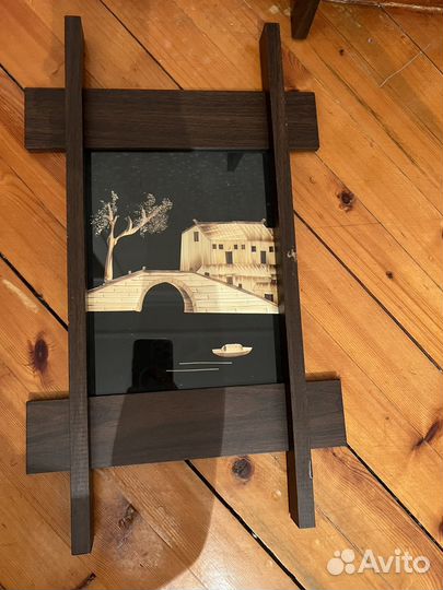 Картины ручной работы из дерева на черном стекле