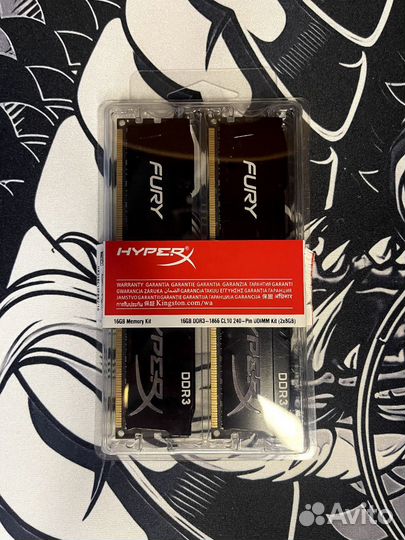 Оперативная память ddr 3 16gb 2*8 HyperX Fury