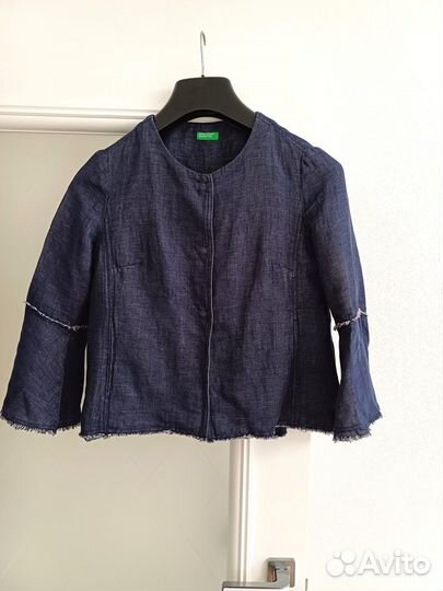 Benetton бохо жакет летний льняной синий разм. M