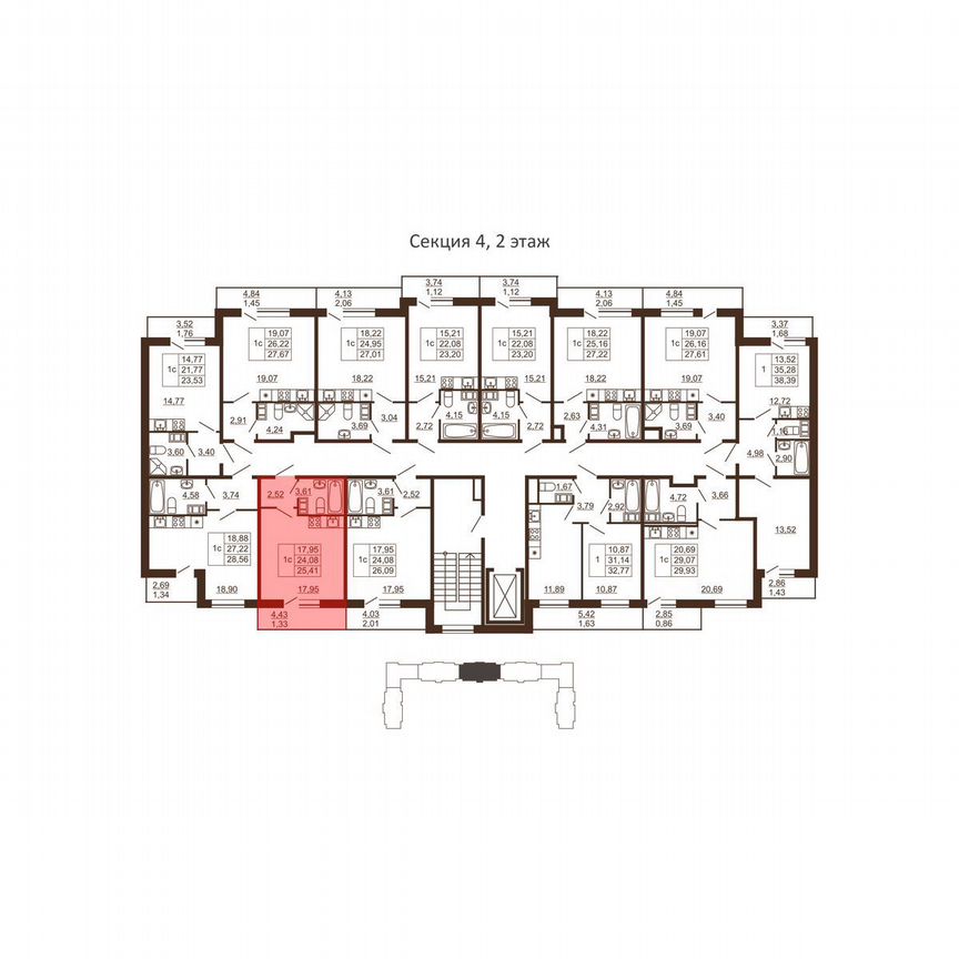 Квартира-студия, 25,4 м², 2/6 эт.