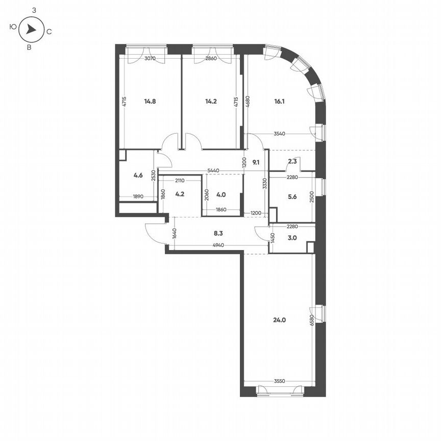 3-к. квартира, 110,2 м², 9/16 эт.