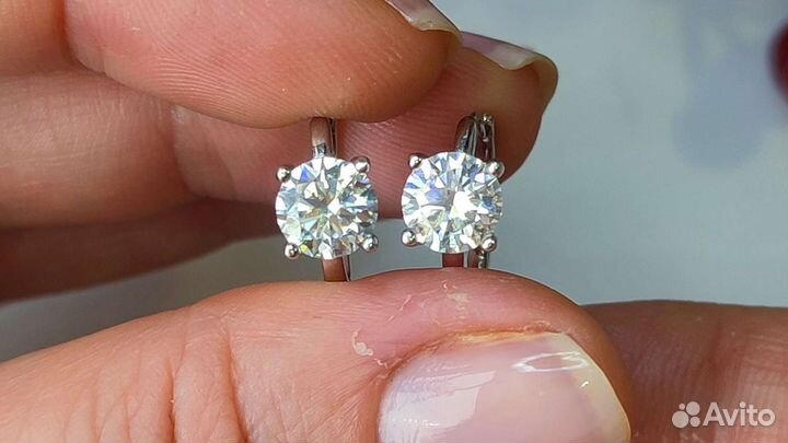 Серьги колечки с муассанитом 2*1ct D VVS1 925
