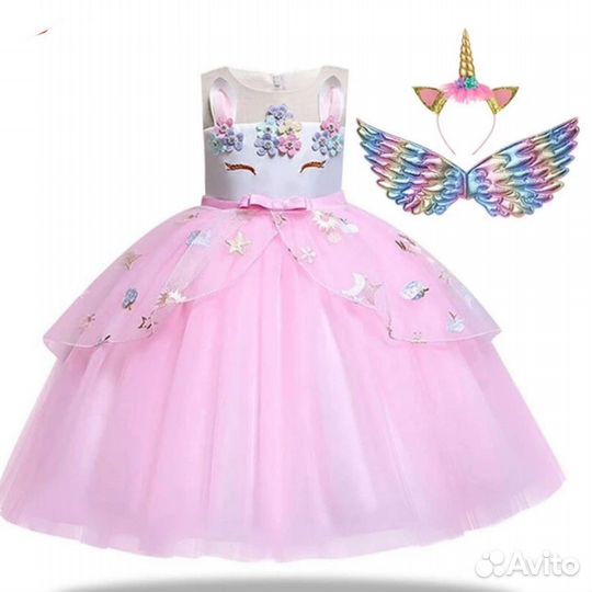 Платье Единорог Розовое 5-6 лет для девочки