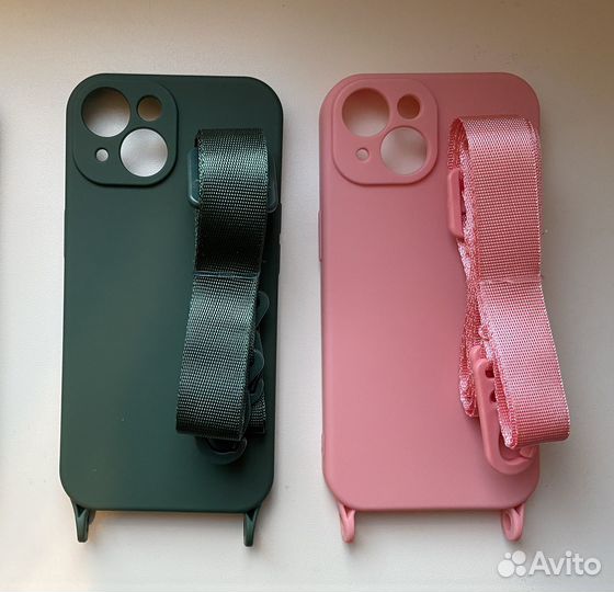 Чехол с ремешком iPhone 15 (зеленый, розовый)