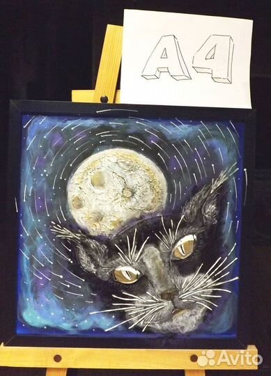 Картина, (кот и Луна), 3D-панно