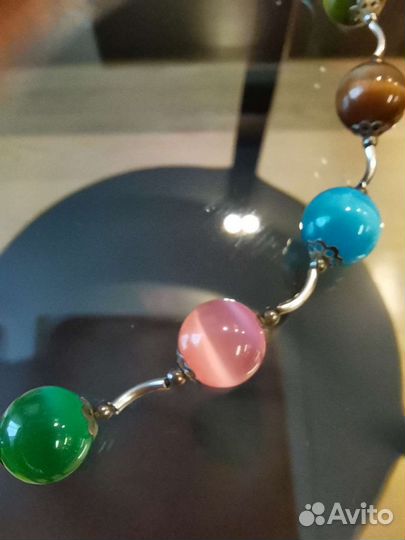 Колье с нат. камнями Кошачий глаз