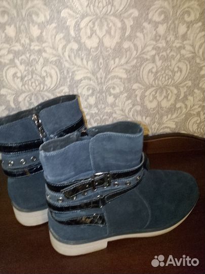 Ботинки синие, натуральная замша (состояние отличн