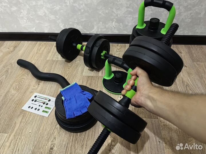 Гантели 30 кг, штанга, гиря и упоры для отжиманий