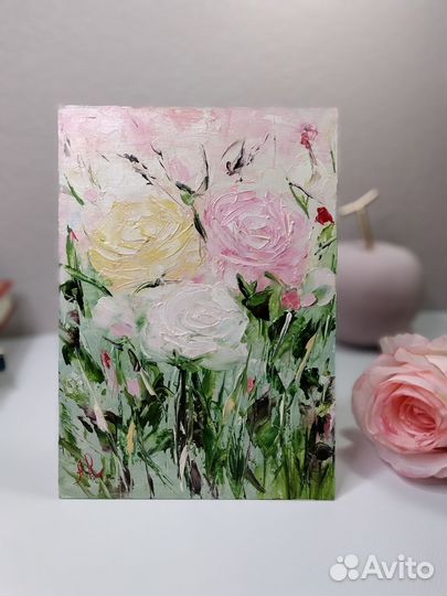 Картина маслом Цветы розы Текстурная живопись