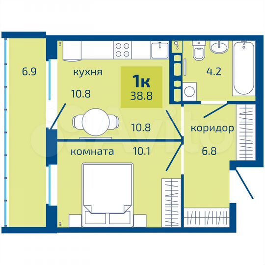 1-к. квартира, 38,8 м², 2/10 эт.