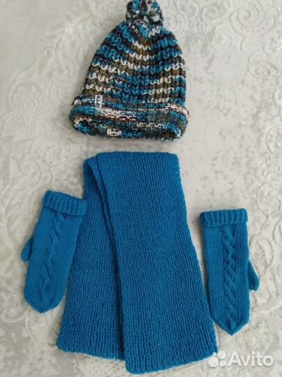 Комплект шапка, шарф, варежки