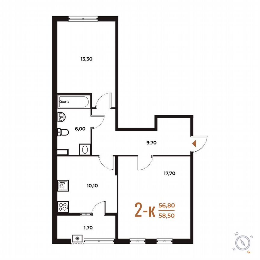 2-к. квартира, 58,5 м², 2/8 эт.