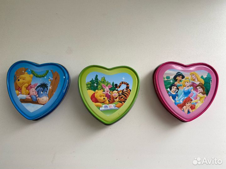 Дисней Disney жестяные баночки сердечки коробочки
