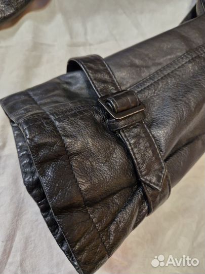 Черный кожаный тренч с подкладкой