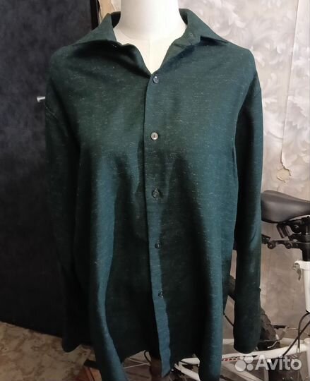 Рубашка винтаж плотная зеленая ориент. 80-е