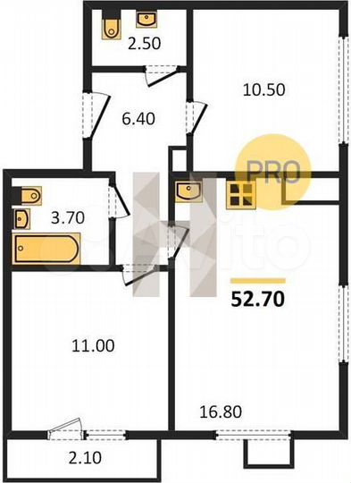 2-к. квартира, 52,7 м², 22/25 эт.