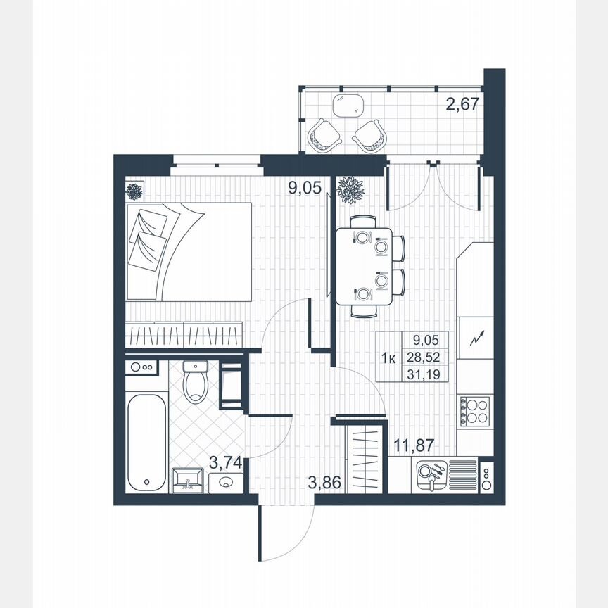 1-к. квартира, 29,9 м², 2/8 эт.