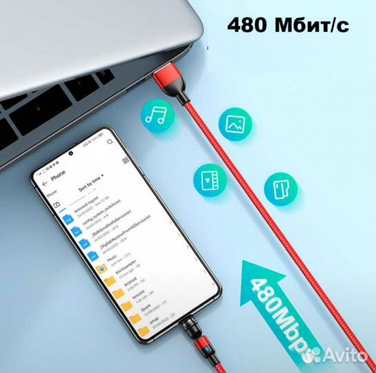 Кабель Type-C 1м, 2м, с быстрой зарядкой