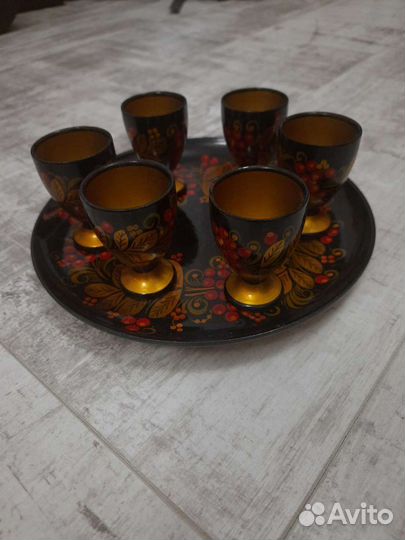 Набор для вина из семи предметов. Хохлома