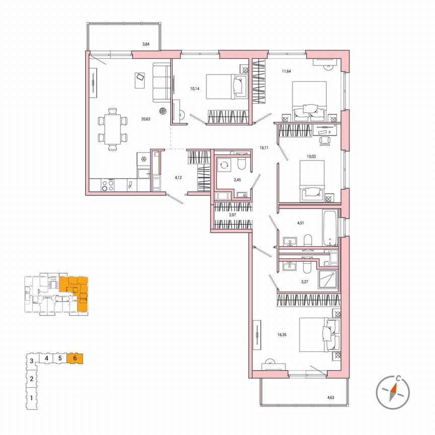 4-к. квартира, 97,9 м², 2/7 эт.