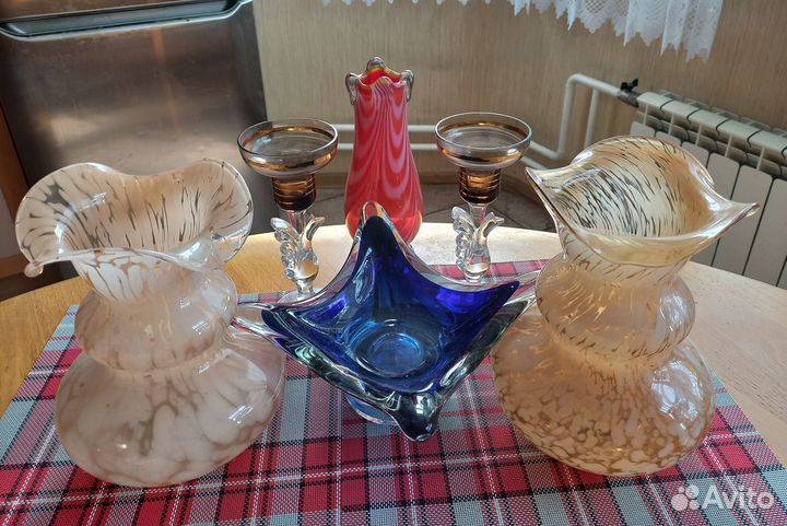 Вазы и подсвечники из цветного стекла СССР