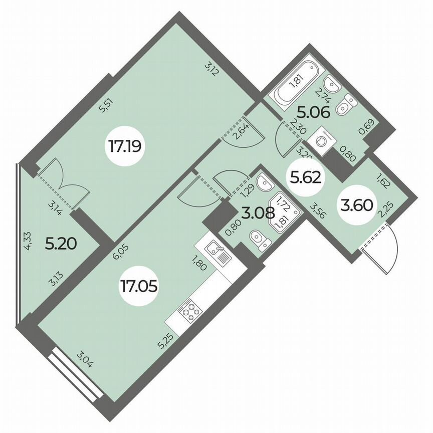 1-к. квартира, 54 м², 6/24 эт.