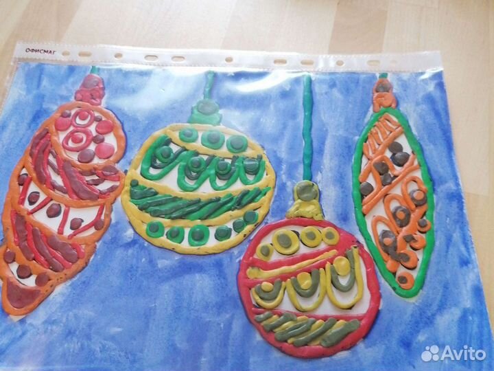 Картина пластилин ёлочные игрушки