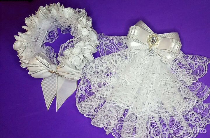 Кружевное брошь-жабо, резинка на пучок и банты