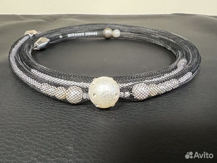 Колье Ажурная сетка Бисер Хлопковый жемчуг