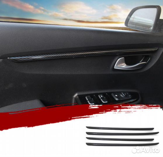 Карбоновые молдинги дверной карты Киа Рио 4