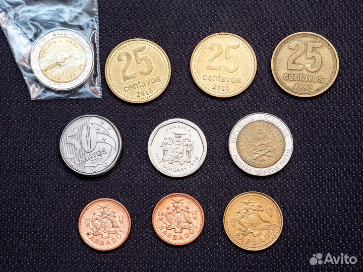 Монеты Аргентина, Барбадос, Бразилия, Ямайка