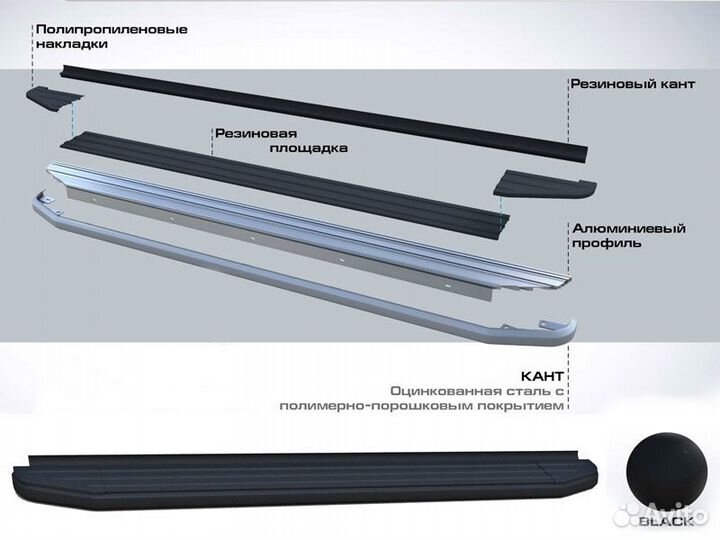 Подножки боковые пороги Skoda Yeti, 2009-2013 Rival A173ALB.5101.1