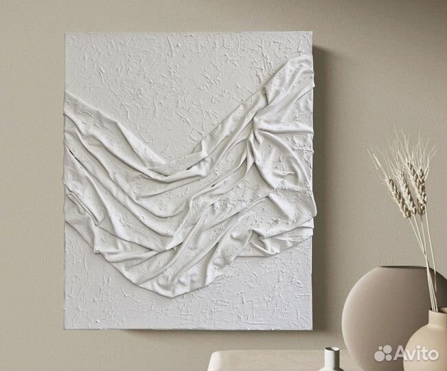 Панно из ткани. Фактурная картина светлая