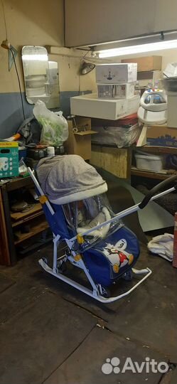 Детские прогулочные зимние санки-коляска