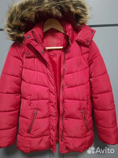 Пуховик красный на девочку зима