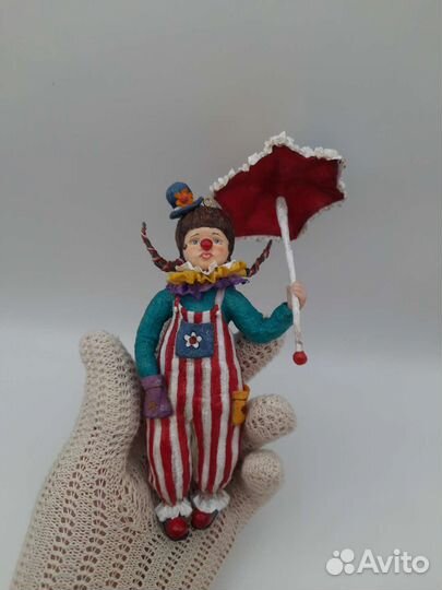 Ватная елочная игрушка Клоунесса