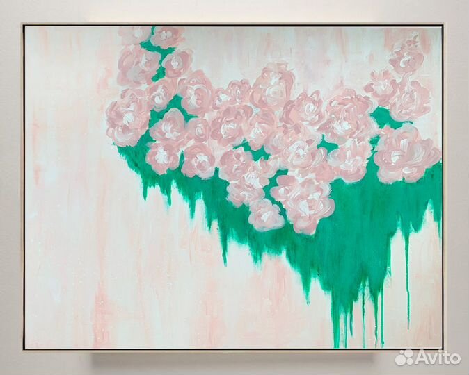 Картина абстрактная розовая с цветами, 70*90 см