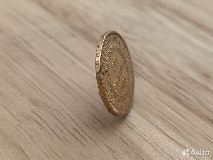 Монета Франция 20 франков (francs) 1876 Золото