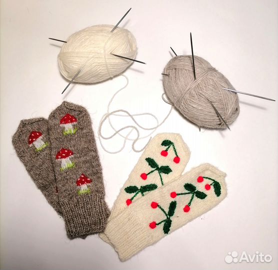 Варежки вязаные ручной работы