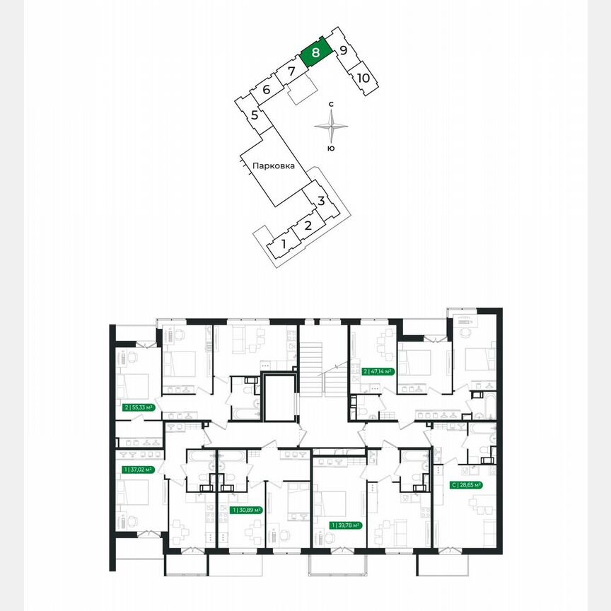 2-к. квартира, 55,3 м², 4/8 эт.