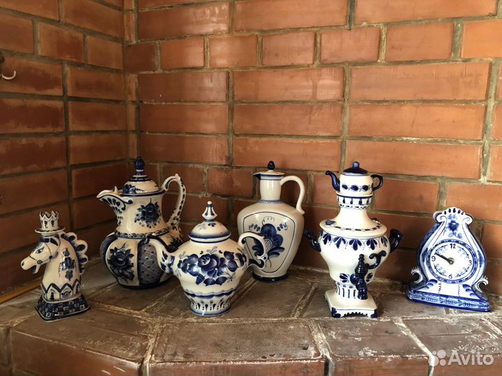 Посуда гжель чайник, самовар, кувшин