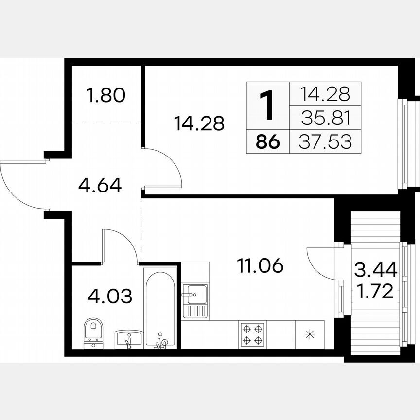 1-к. квартира, 37,5 м², 9/15 эт.