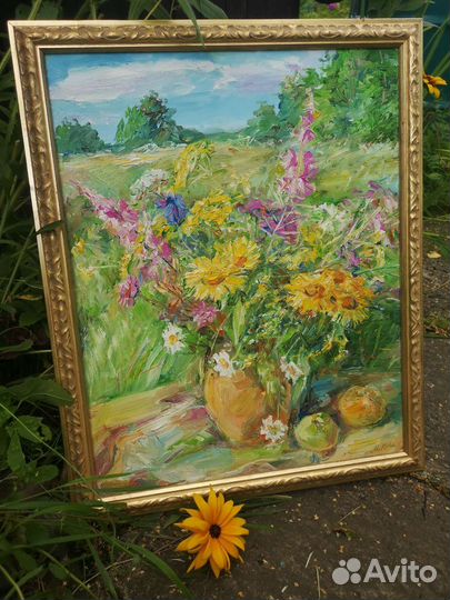 Картина маслом, летний букет, цветы