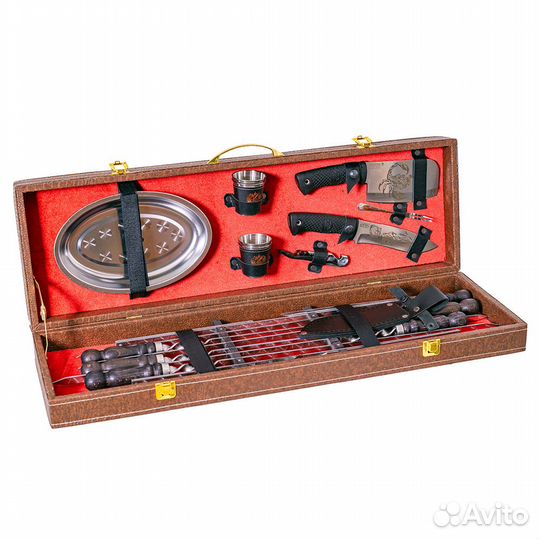 Шашлычный набор с шампурами №8 коричневый31206