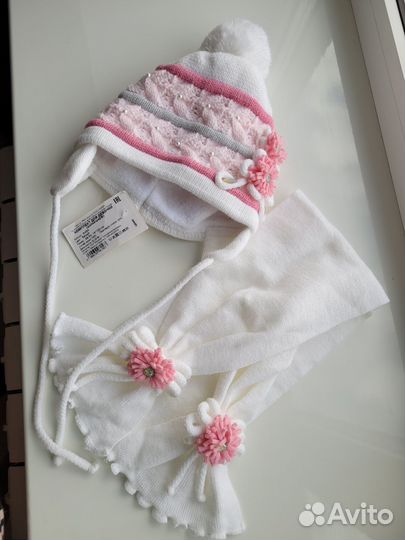 Шапка с шарфом для девочки 48-50
