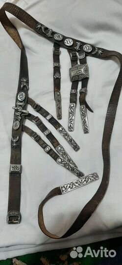 Мужской ремень из кожи и серебра