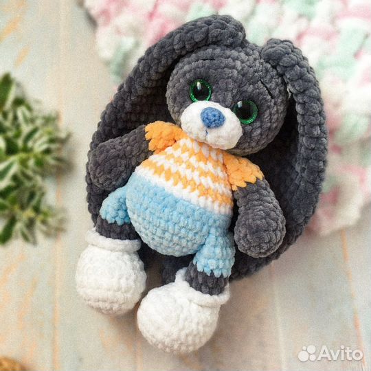 Плюшевые игрушки, вязаные. Зайка, единорог