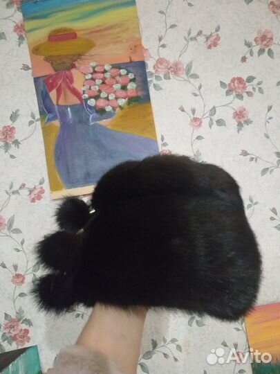 Шапка норковая коричневая женская