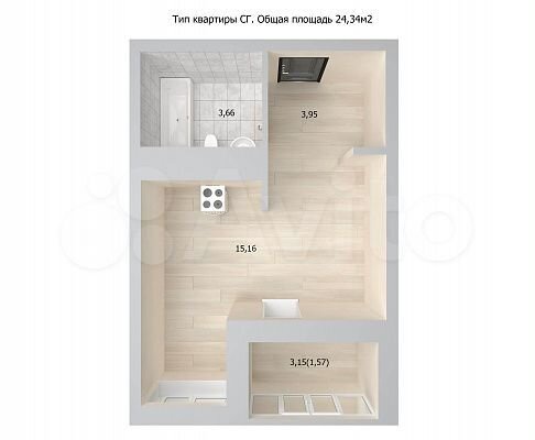 Квартира-студия, 26,5 м², 9/17 эт.