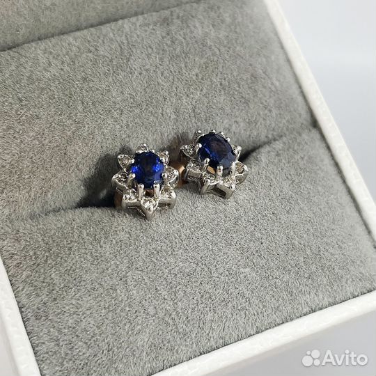 Золотые серьги с сапфирами и бриллиантами 0,16Ct 5